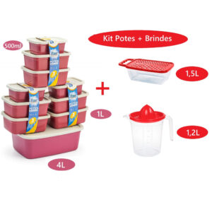 Kit 10 Potes Retangulares + Jarra c/ Espremedor + Pote Ralador - Jogo potes de cozinha