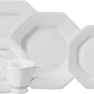 Serviço de Jantar e Chá em Porcelana 20 Peças Modelo Octogonal Prisma Branco Porcelana Schmidt