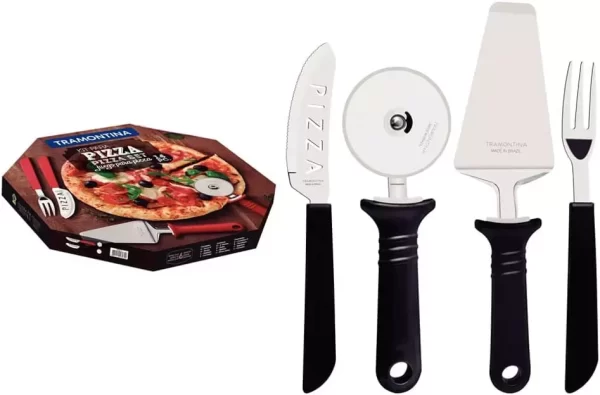 Kit para Pizza 14 Peças Pizza Laminas de Aço Inox e Cabos de Polipropileno Tramontina Pizza Preto