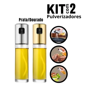 Kit com 02 Pulverizadores Spray Dosador Azeite & Vinagre Vidro - aço Inox Gourmet