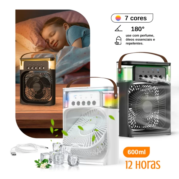 Mini Ar Condicionado Climatizador Umidificador Ventilador Portátil USB Led Quarto Sala Escritório Mesa Reservatório 600ml Alça