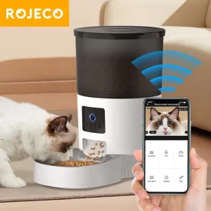 ROJECO Alimentador Automático De Gato Com Câmera De Vídeo Cat Food Dispenser Pet Smart Voice Recorder Controle Remoto Alimentador Automático Para Cat Dog